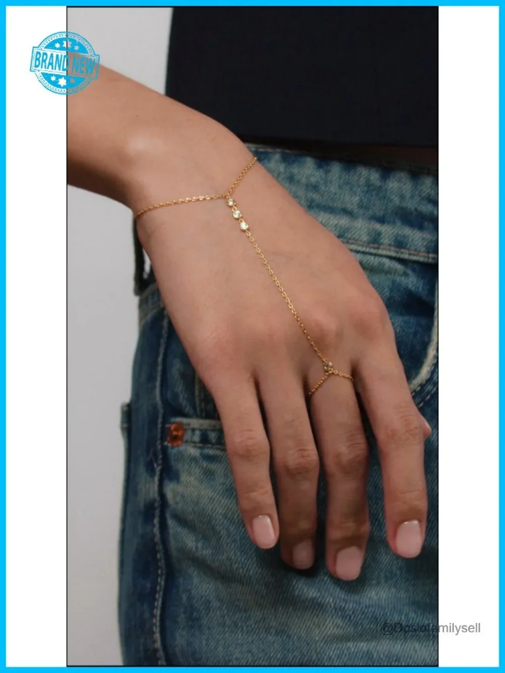 14K Gold Plated Hand Chain - Adjustable Bracelet & Ring Stack Jewelry